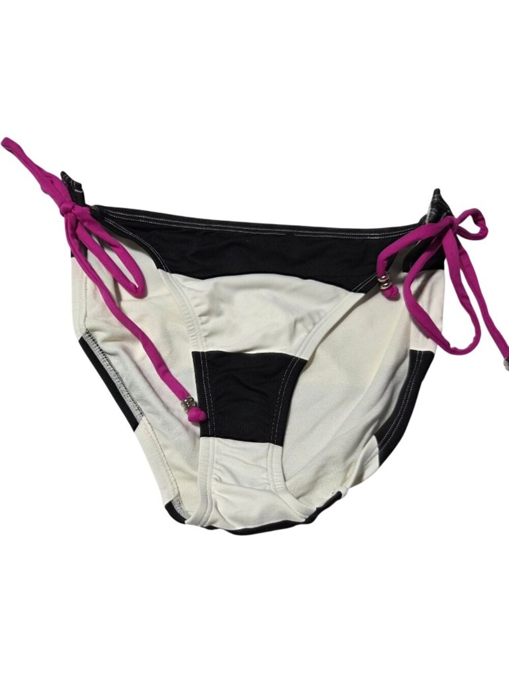 American Eagle Bikini Bottom Size Medium Black White Striped Pink Side Ties Swim